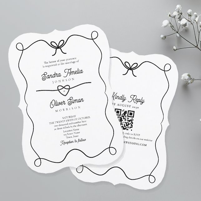 Invitation Carton d'invitation de mariage noir et blanc avec  (Créateur téléchargé)