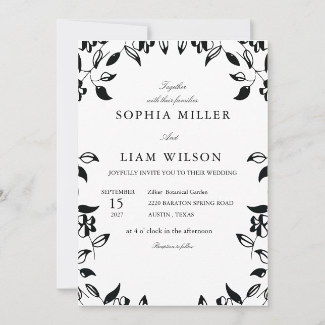 Invitation carton d'invitation de mariage noir et blanc class (Devant)