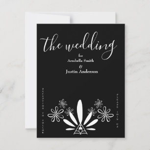 Invitation Carton d'invitation de mariage noir et blanc flora