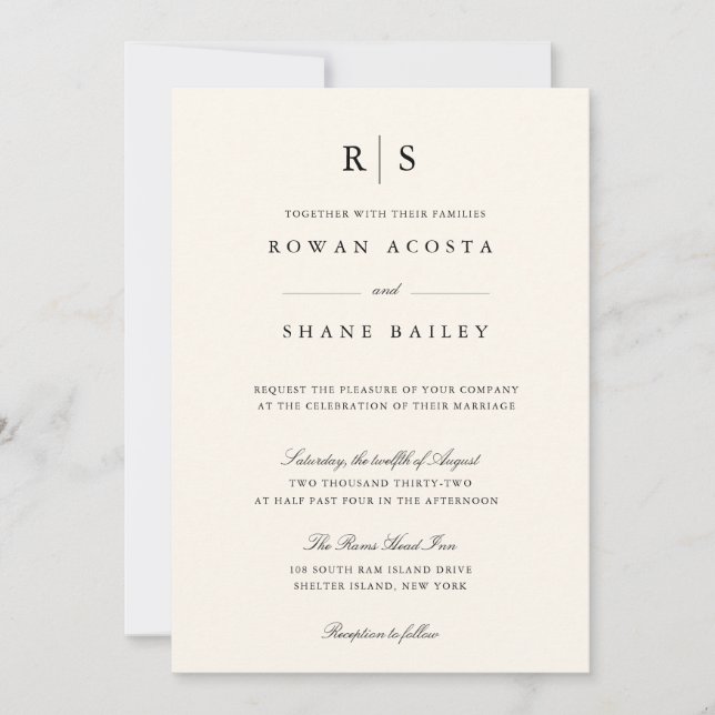 Invitation Carton d'invitation de mariage noir et écru classi (Devant)