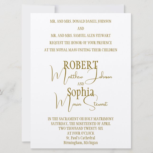 Invitation Carton d'invitation de mariage noir et or formel (Devant)