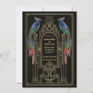 Invitation Carton d'invitation de mariage Oiseau coloré Art D