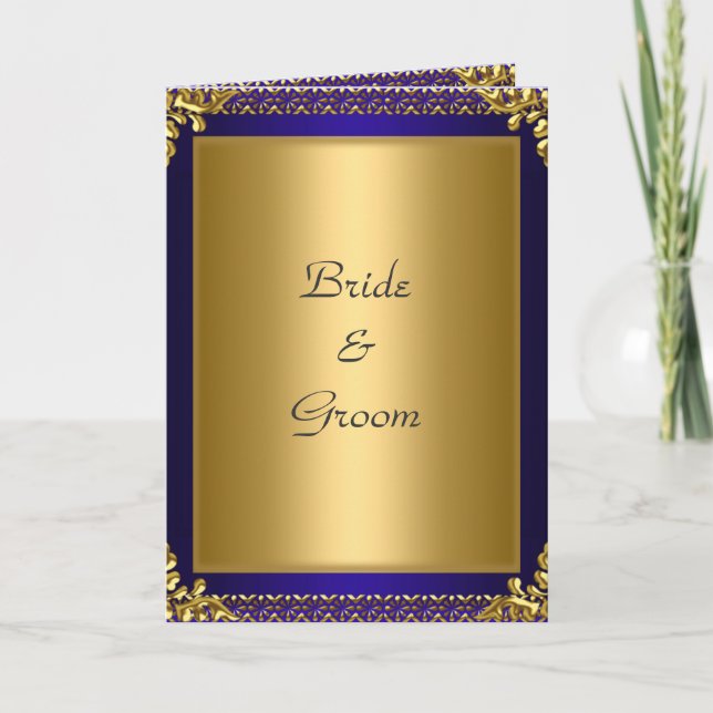 Invitation Carton d'Invitation de Mariage Or Bleu Royal (Devant)