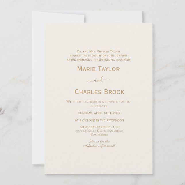 Invitation Carton d'invitation de mariage Or & Crème (Devant)