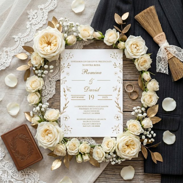Invitation Carton d'invitation de mariage or et espagnol (Créateur téléchargé)