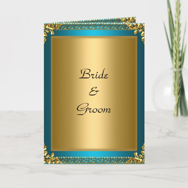 Invitation Carton d'invitation de mariage or sarcelle (Devant)