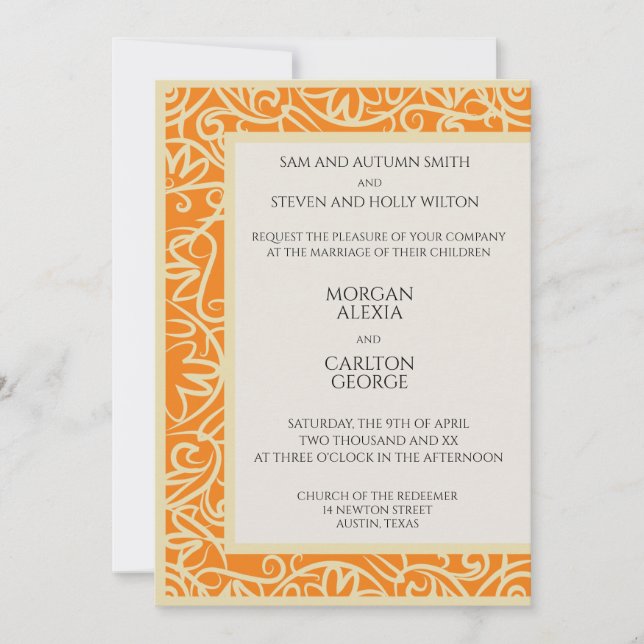 Invitation Carton d'invitation de mariage orange et noir (Devant)