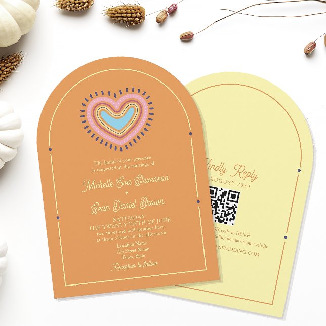 Invitation Carton d'invitation de mariage orange rétro (Créateur téléchargé)