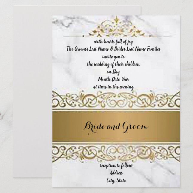 Invitation Carton d'invitation de mariage orné et marbré (Devant / Derrière)