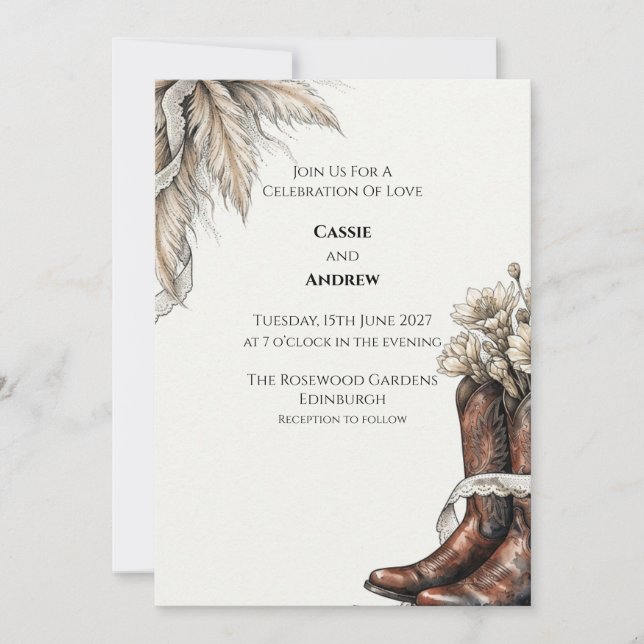 Invitation Carton d'invitation de mariage Pampas à bottes de  (Devant)