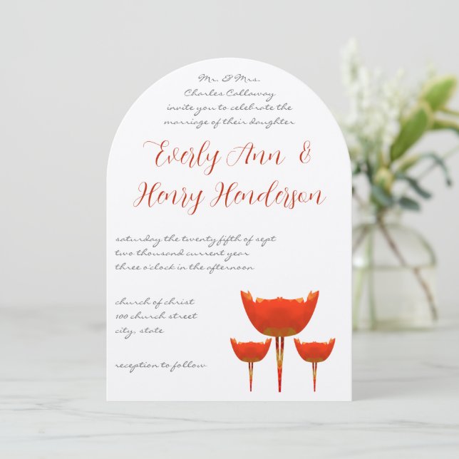 Invitation Carton d'invitation de mariage papillon Coquelicot (Debout devant)