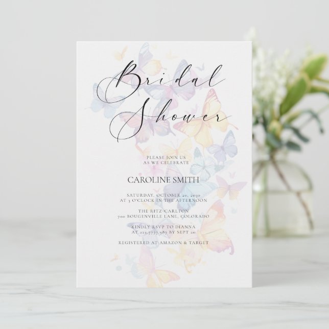 Invitation Carton d'invitation de mariage papillon pastel (Debout devant)