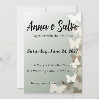 Invitation Carton d'invitation de mariage Papillon Vert Sauge