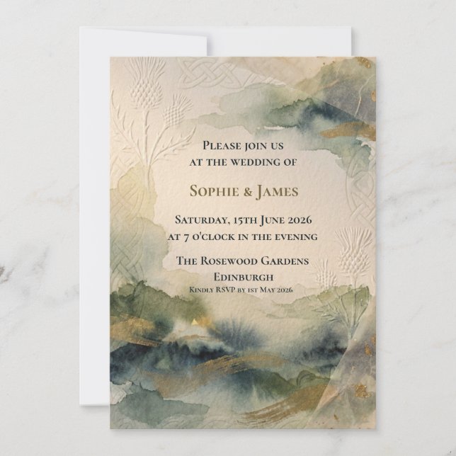 Invitation Carton d'invitation de mariage Paysage de chardon  (Devant)