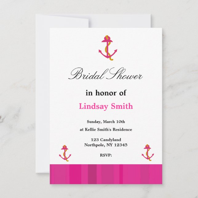 Invitation Carton d'invitation de mariage Pink Anchor (Devant)