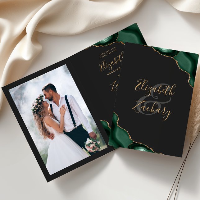 Invitation Carton d'invitation de mariage plié foncé en Agate (Créateur téléchargé)