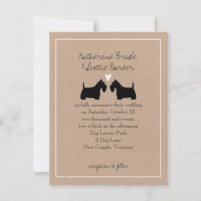 Invitation Carton d'invitation de mariage pour Terriers Écoss (Devant)