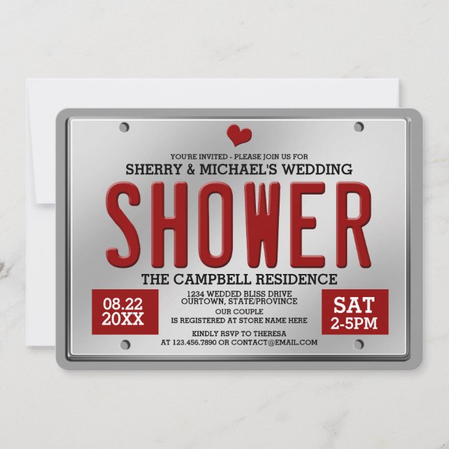 Invitation Carton d'invitation de mariage Red/Silver Plaque d (Devant)