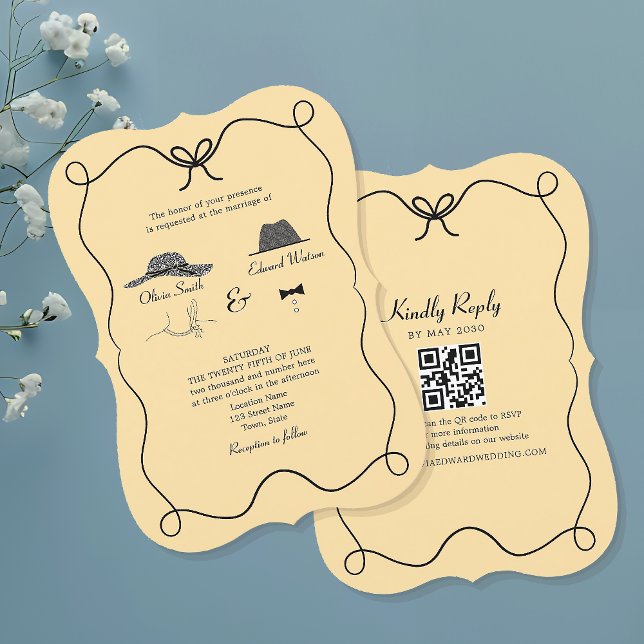 Invitation Carton d'invitation de mariage rétro avec QR Code (Créateur téléchargé)
