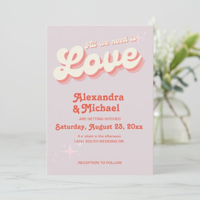 Invitation Carton d'invitation de mariage rétro rose et orang (Debout devant)