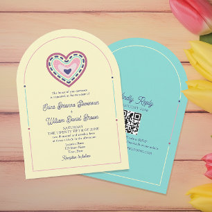 Invitation Carton d'invitation de mariage rétro rose jaune av