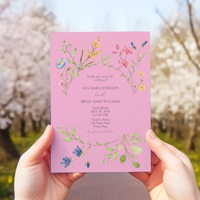 Invitation Carton d'invitation de mariage rétro rose printemp (Créateur téléchargé)