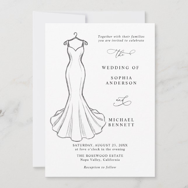Invitation Carton d'invitation de mariage robe de mariée mini (Devant)