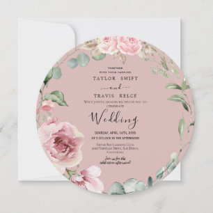 Invitation Carton d'invitation de mariage rond rose gold rose