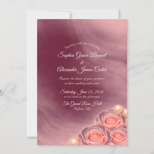 Invitation Carton d'invitation de mariage rose et perle (Devant)
