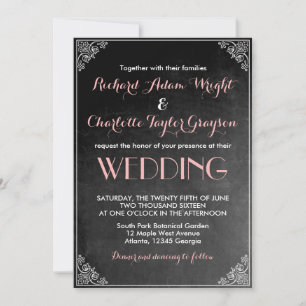 Invitation Carton d'invitation de mariage rose gris tableau n