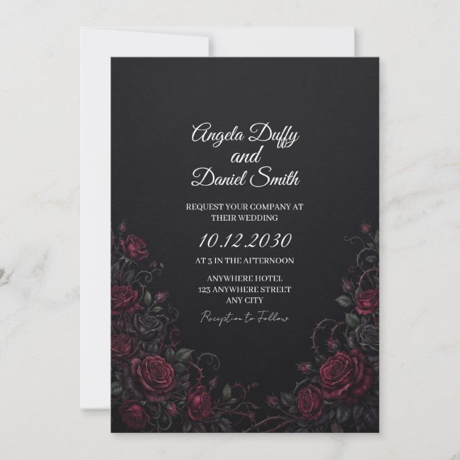 Invitation Carton d'invitation de mariage Rose Rouge Noir (Devant)