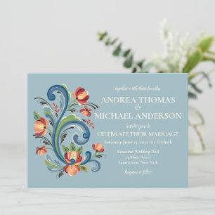 Invitation Carton d'invitation de mariage Rosemaling Bleu et