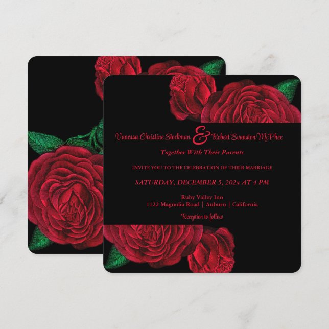 Invitation Carton d'invitation de mariage Rose's Are Red (Devant / Derrière)
