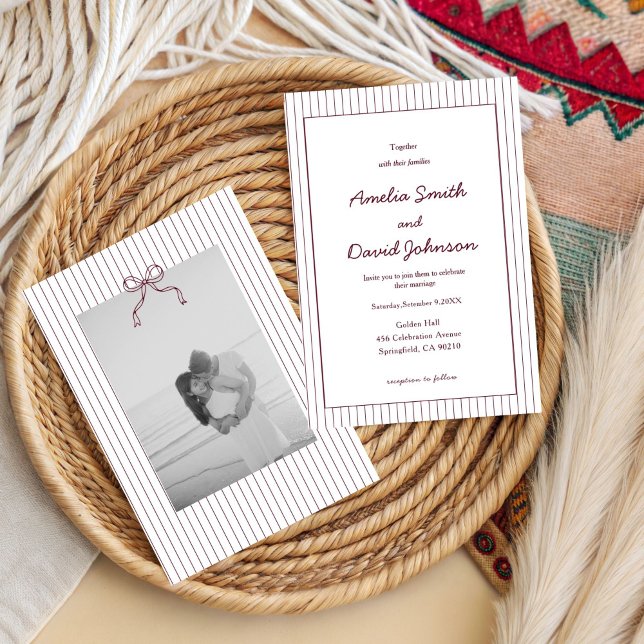 Invitation Carton d'invitation de mariage rouge à rayures min (Créateur téléchargé)
