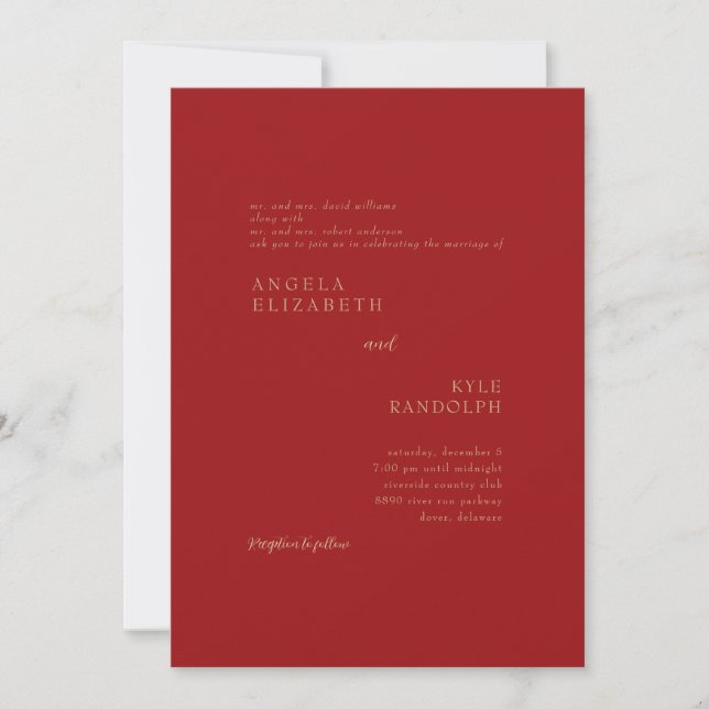 Invitation Carton d'invitation de mariage rouge et or (Devant)