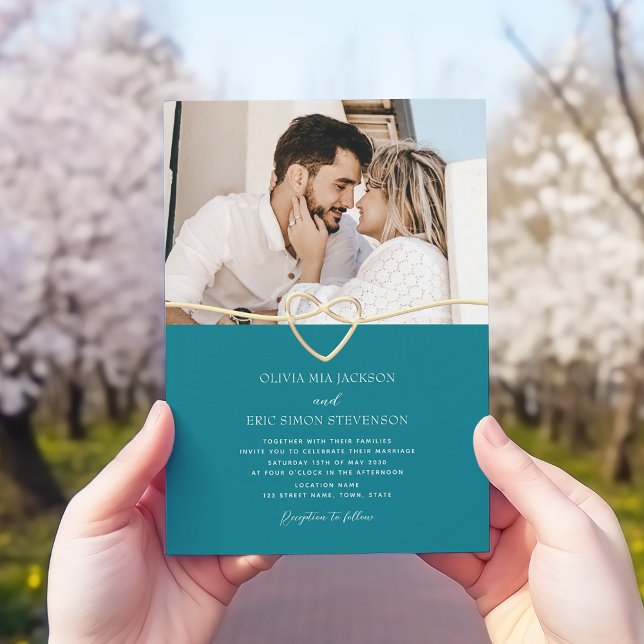 Invitation Carton d'invitation de mariage sarcelle avec code  (Créateur téléchargé)
