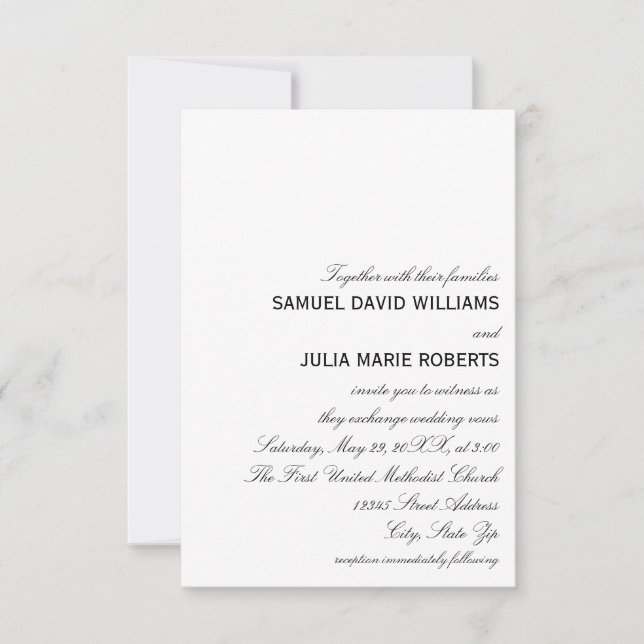 Invitation Carton d'invitation de mariage Simple Élégance 3x5 (Devant)