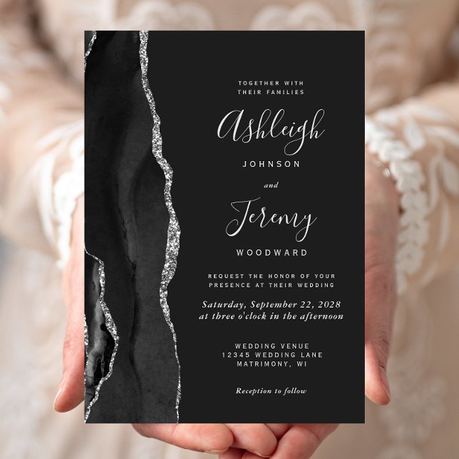 Invitation Carton d'invitation de mariage sombre à l'agate ar (Créateur téléchargé)