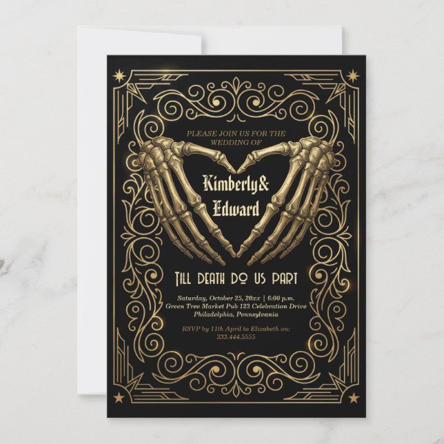 Invitation Carton d'invitation de mariage squelette gothique  (Devant)