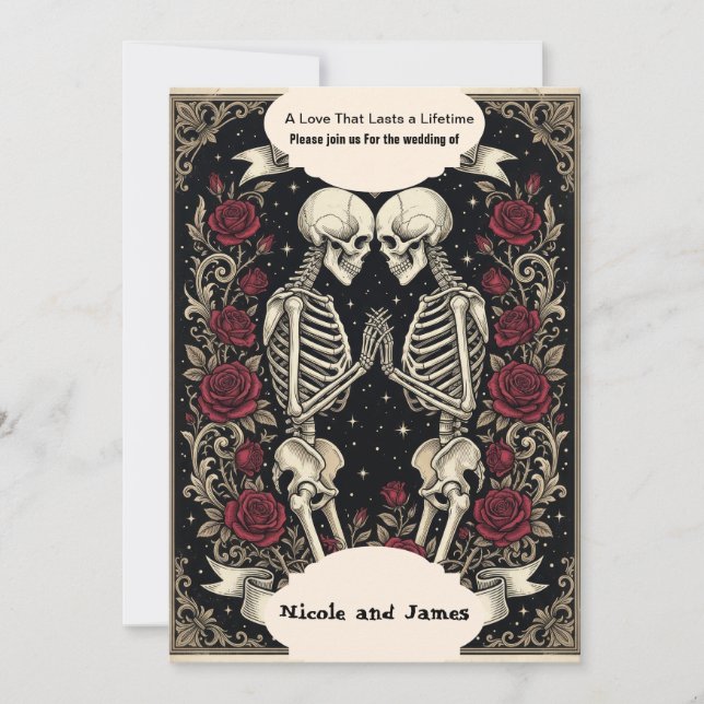 Invitation Carton d'invitation de mariage squelette gothique  (Devant)