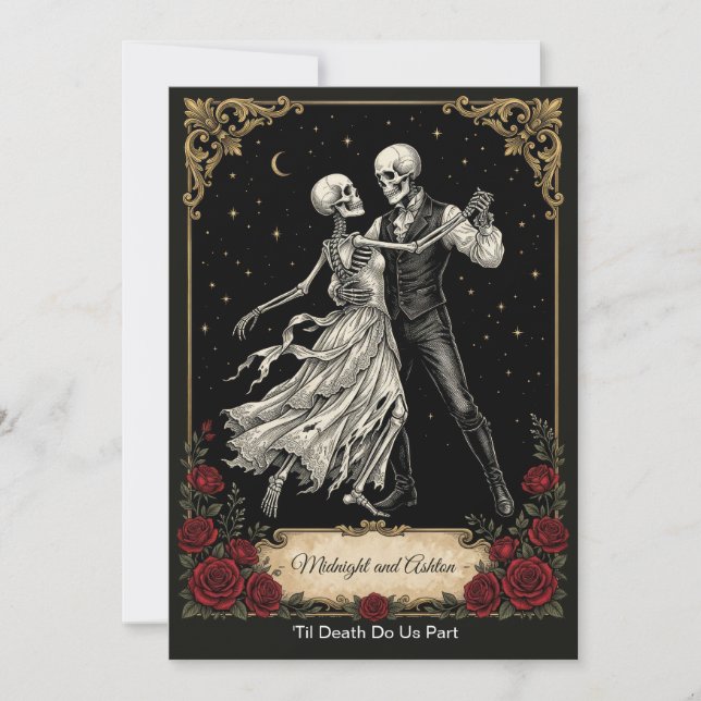 Invitation Carton d'invitation de mariage squelette gothique  (Devant)