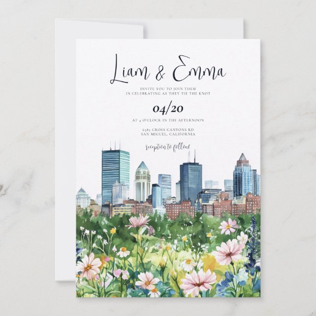 Invitation Carton d'invitation de mariage sur la skyline de B (Devant)