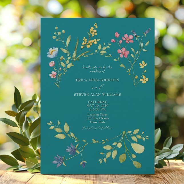Invitation Carton d'invitation de mariage Teal de printemps (Créateur téléchargé)