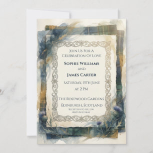 Invitation Carton d'invitation de mariage Thistle Tartan Bleu