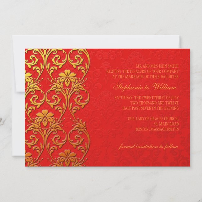 Invitation Carton d'invitation de mariage Tourbillon Rouge et (Devant)