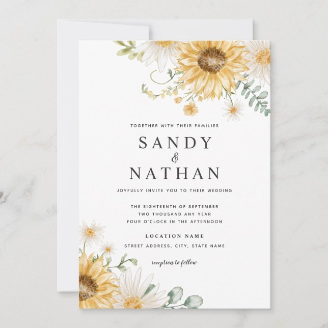 Invitation Carton d'invitation de mariage Tournesol jaune joy (Devant)