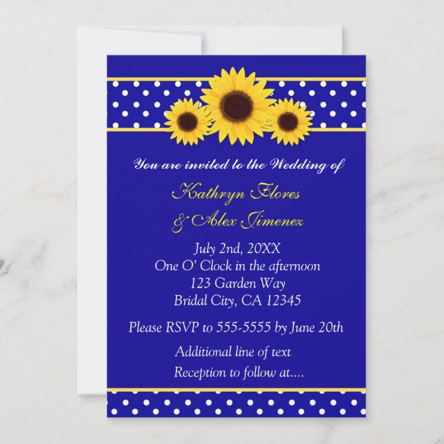 Invitation Carton d'invitation de mariage tournesols bleu mar (Devant)