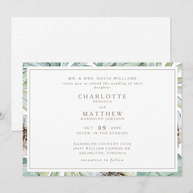Invitation Carton d'invitation de mariage tropical horizontal (Devant / Derrière)