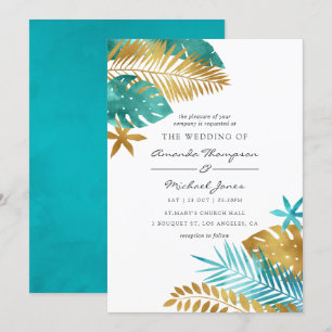 Invitation Carton d'invitation de mariage tropical sarcelle e