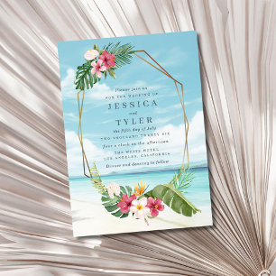 Invitation Carton d'invitation de mariage tropical sur la pla